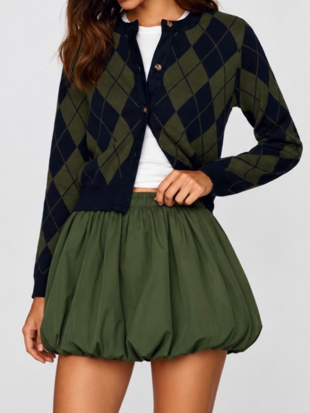 NWT Gianni Bini Everly Poplin Bubble Mini Skirt Rifle Green Sz M